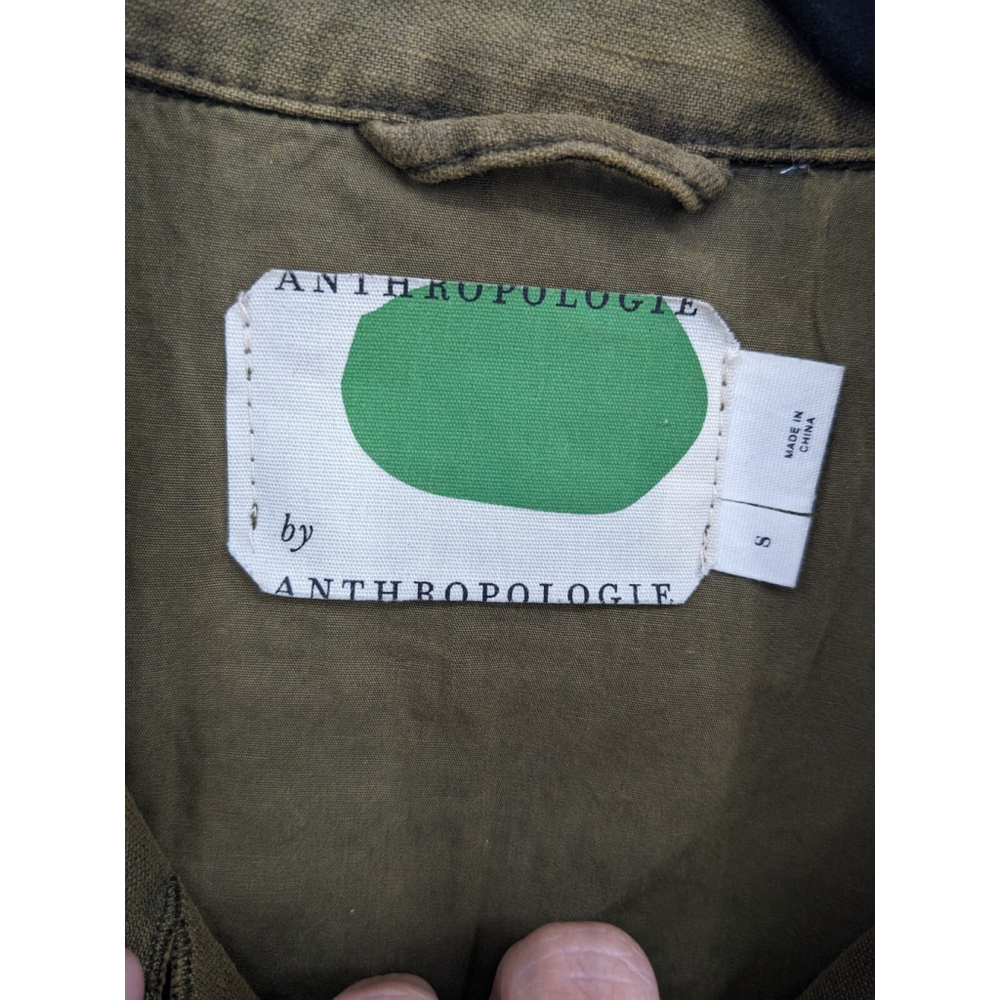 Anthropologie Jacket Womens Small‎ Green Military Utility Coat Canvas Ruffle Y2K - Picture 6 of 10